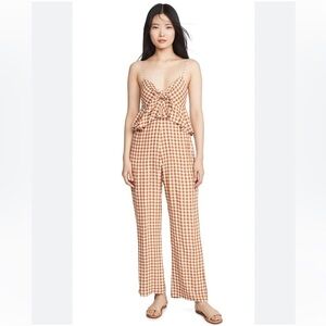 Saylor Laken Jumpsuit Size S Apricot Ruffle Peplum Gingham Travel Cruise Boho